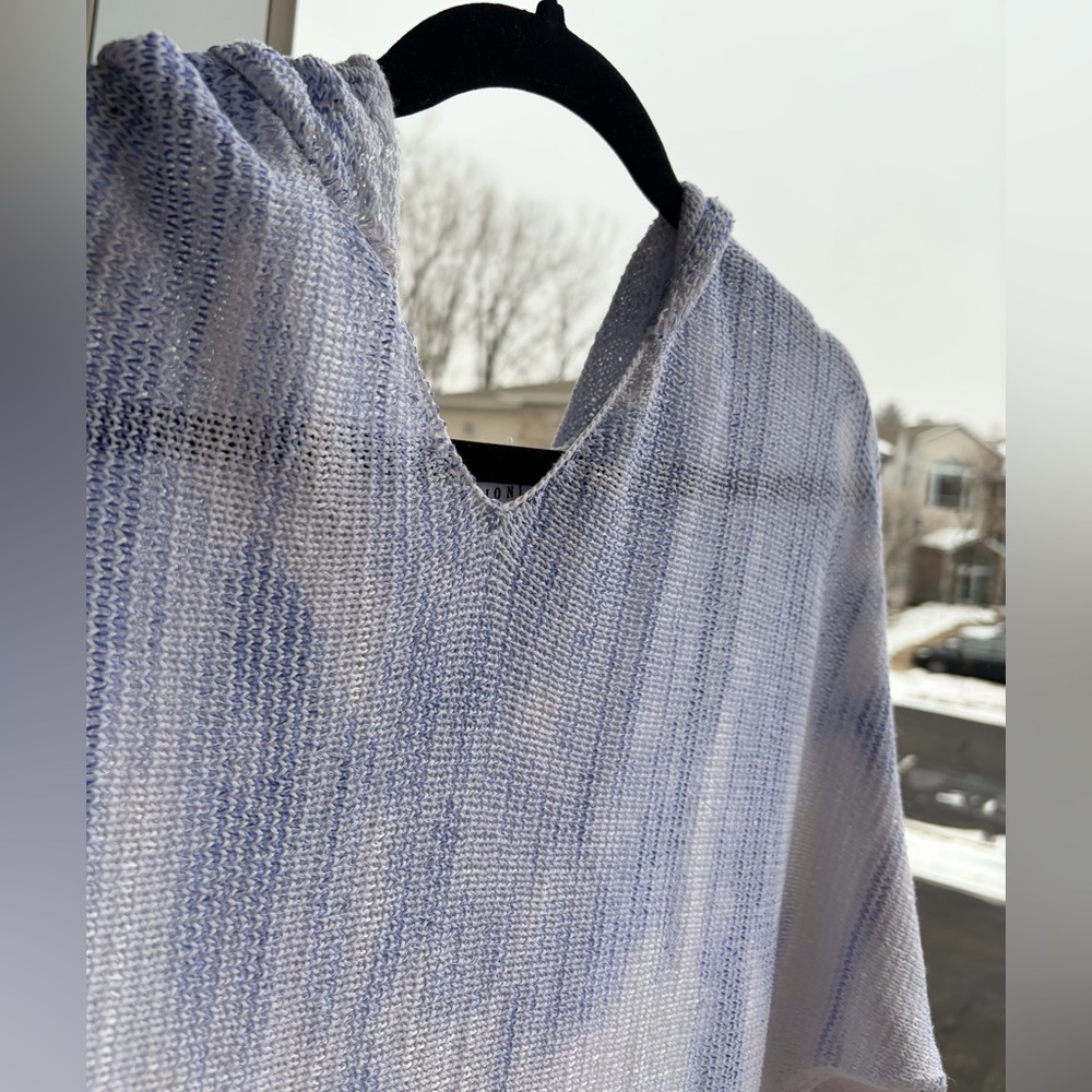 🆕 Sioni BlueWhite Open Knit Hoodie Sweater Size M Lightweight Sheer Pullover Top - Picture 7 of 13